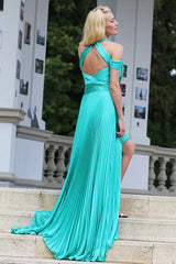 A-line Wide Straps Front Slit Floor Length Chiffon Evening Dress-Ballbella