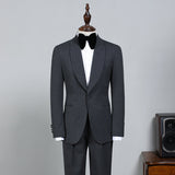 All Black One Button Slim Fit Wedding Suit For Grooms-Ballbella