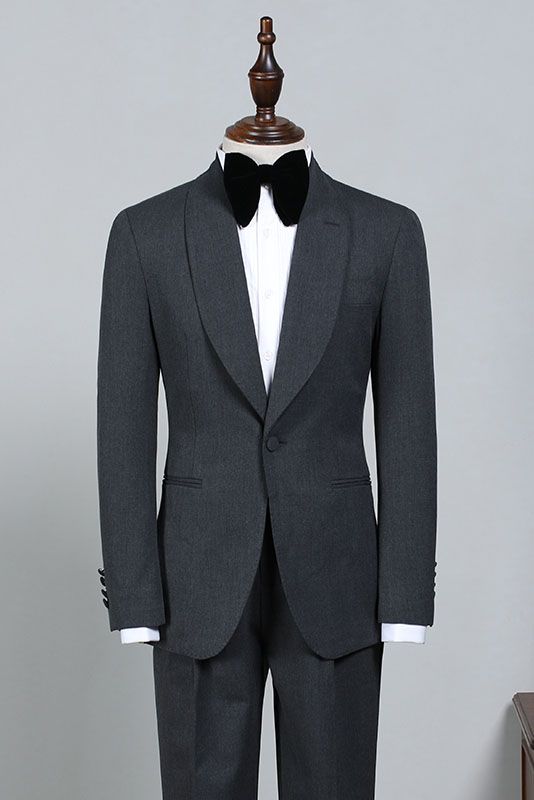 All Black One Button Slim Fit Wedding Suit For Grooms-Ballbella