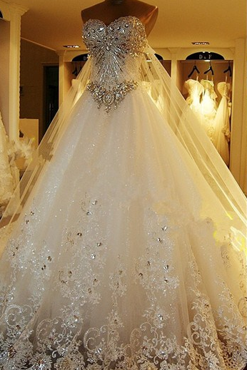 Amazing Bridal Dresses Sweetheart Appliques Crystal Beading Classic A Line Bridal Gowns-Ballbella