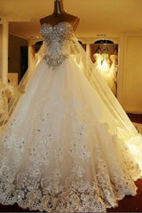 Amazing Bridal Dresses Sweetheart Appliques Crystal Beading Classic A Line Bridal Gowns-Ballbella