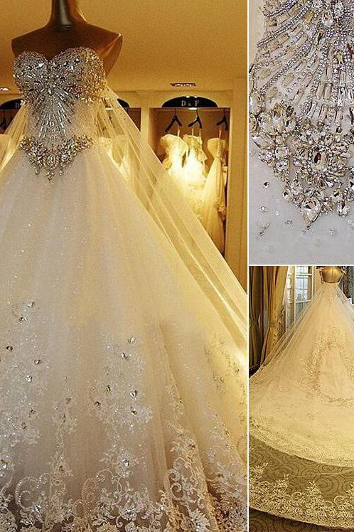 Amazing Bridal Dresses Sweetheart Appliques Crystal Beading Classic A Line Bridal Gowns-Ballbella