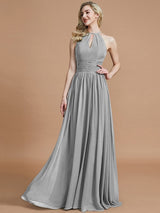 A-Line Charming Chiffon Scoop Sleeveless Bridesmaid Dresses