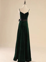 Amazing Evening Dress A Line V Neck Velour Floor Length Sash Social Pageant Dresses-Ballbella