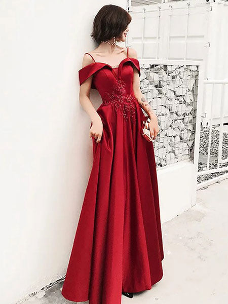 Amazing Evening Dress Charming A Line Straps Neck Floor Length Beaded Lace Flowers Formal Party Evening Dresses-Ballbella