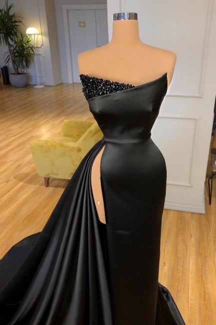 Amazing Long Black Sleeveless Graduation Dresses Prom Dresses With Split Online-Ballbella