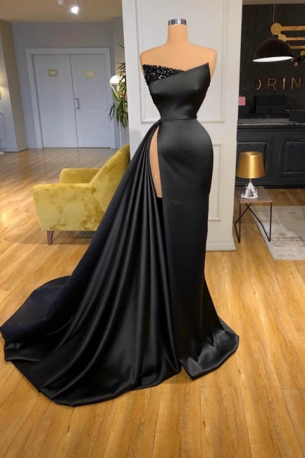 Amazing Long Black Sleeveless Graduation Dresses Prom Dresses With Split Online-Ballbella