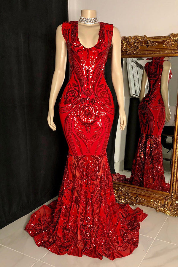 Amazing Sequins Mermaid Prom Dresses Sleeveless V-Neck Online-Ballbella