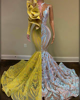 Amazing V-Neck One Shoulder Long Sleeve Long Mermaid Prom Dress-Ballbella