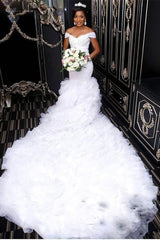 AmazingOff the Shoulder Lace Wedding Dress Mermaid Ruffless Bridal Gowns-Ballbella