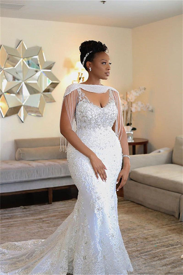 AmazingOff the ShoulderBeading Mermaid wedding dress Modern Appliques Bridal Dresses-Ballbella