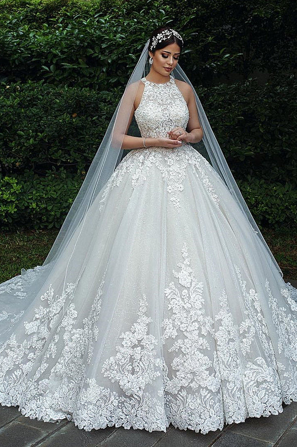 Modern Sweetheart Sleeveless Wedding Dress White 3D Floral Lace Bridal Gown  – Ballbella