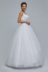 Ball Gown Spaghetti strap Square Neckline Beading Tulle Ankle Length Open Back Beautiful Prom Dress-Ballbella