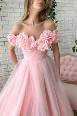 Ball Gown Strapless Asymmetrical Applique Off-the-shoulder Floor-length Prom Dress-Ballbella