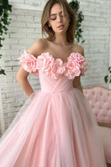 Ball Gown Strapless Asymmetrical Applique Off-the-shoulder Floor-length Prom Dress-Ballbella