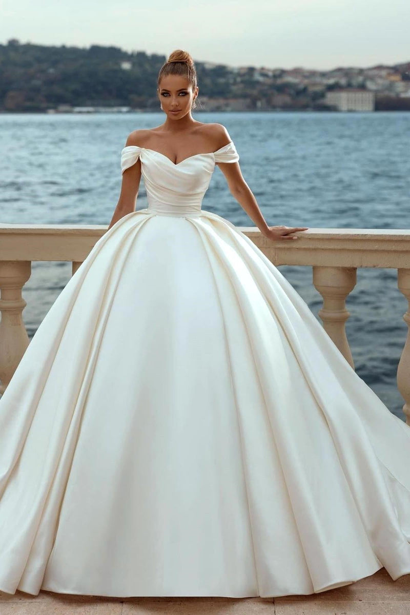 Ball Gown Sweetheart Sleeveless Off-the-shoulder Floor-length Sleeveless Wedding Dress-Ballbella