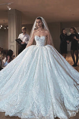 Ball Gown Sweetheart Sweep Train Tulle Applique Wedding Dress-Ballbella