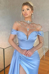 Ballbella Baby Blue Off-the-Shoulder Evening Dress Mermaid Long-Ballbella