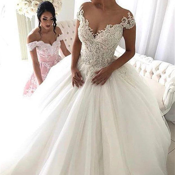 Off The Shoulder Appliques Luxurious Wedding Dresses Princess Ball Gown  Modern Bride Dress – Ballbella