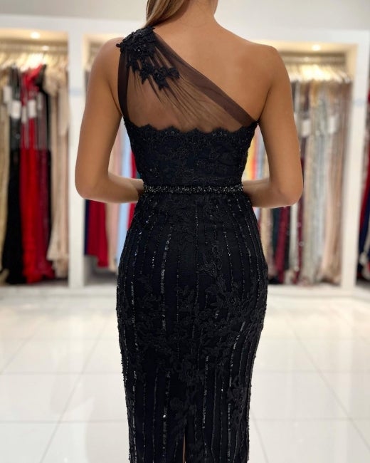 Beautiful Black Short Prom Dress Lace Appliques Online-Ballbella