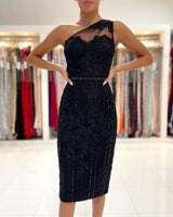 Beautiful Black Short Prom Dress Lace Appliques Online-Ballbella