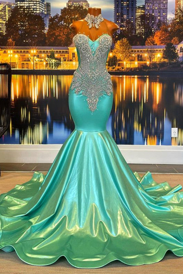 Beautiful High-neck Sweetheart Sleeveless Mermaid Prom Dress With Beading-Ballbella