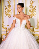 Beautiful Long A-line Off-the-shoulder V-neck Appliques Wedding Dress