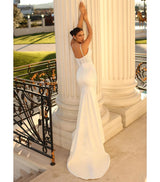 Fabulous Long Ivory Mermaid Spaghetti Straps Lace Satin Laced-up Wedding Dress-Ballbella