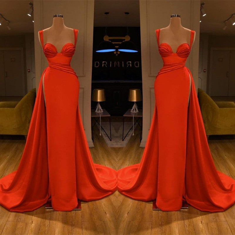 Beautiful Red Starps Sweetheart Long Prom Dress With Split-Ballbella