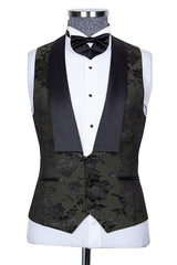 Bespoke Black Three Pieces Jacquard Peaked Lapel Wedding Groom Suits-Ballbella