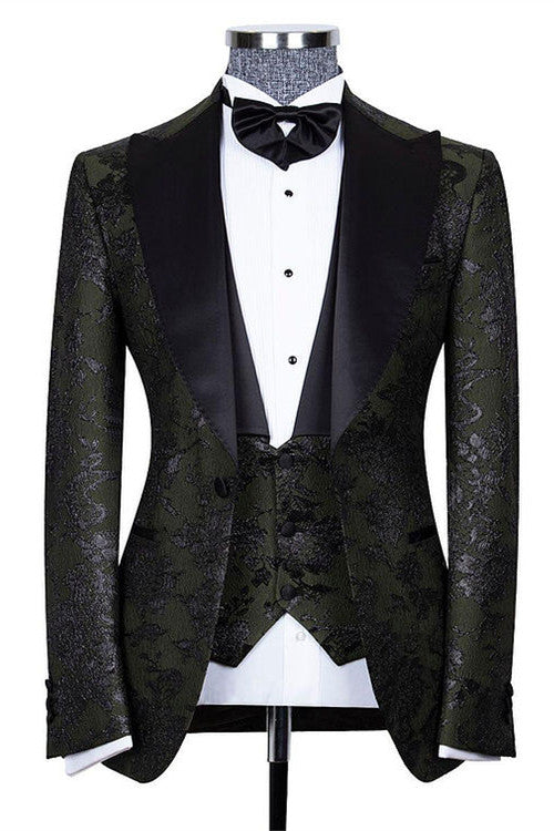 Looking for the best collection of Bespoke Black Three Pieces Jacquard Peaked Lapel Wedding Groom Suits with affordable price Shop Black Shawl Lapel Men blazers at Ballbella with free shipping available.