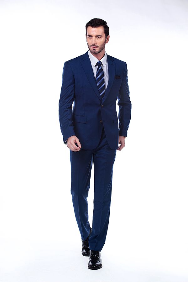 Looking for the Pricey Bespoke Solid Navy Blue Mens Suits for Formal online Find your Notched Lapel Single Breasted Two-piece Blue mens suits for prom, wedding and business at Ballbella.