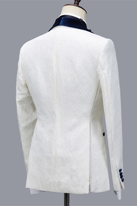 Ballbella is your ultimate source for Bespoke White Jacquard Shawl Lapel Men Suit for Wedding. Our White Shawl Lapel wedding groom Men Suits come in Bespoke styles &amp; colors with high quality and free shipping.