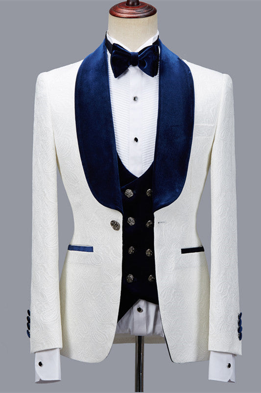 Ballbella is your ultimate source for Bespoke White Jacquard Shawl Lapel Men Suit for Wedding. Our White Shawl Lapel wedding groom Men Suits come in Bespoke styles &amp; colors with high quality and free shipping.