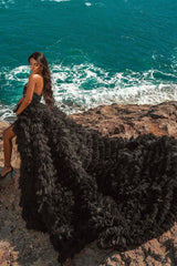 Black Beach Hi Lo Tulle Wedding Evening Gown Sleeveless lace-Ballbella