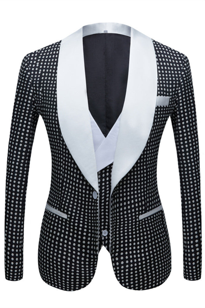 Black Dot Slim Fit Shawl Lapel Wedding Tuxedo for Men-Ballbella