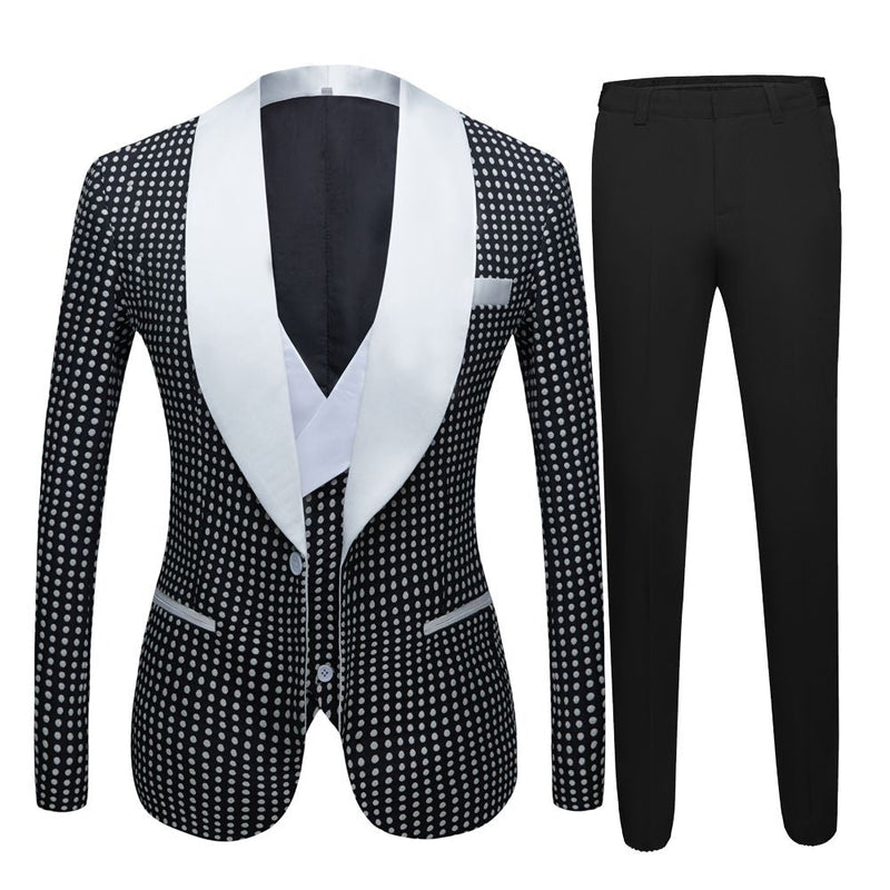 This Black Dot Slim Fit Shawl Lapel Wedding Tuxedo for Men at Ballbella comes in all sizes for prom, wedding and business. Shop an amazing selection of Shawl Lapel Single Breasted Black mens suits in cheap price.