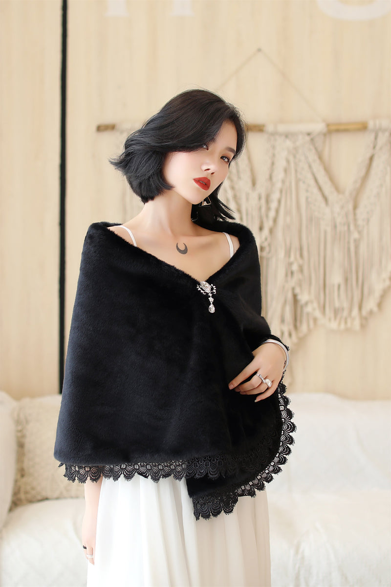 Black Lace-Trimmed Wedding Gown Shawl-Ballbella