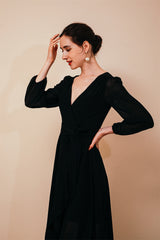 Black Long sleeves High low Chiffon Evening Dress-Ballbella