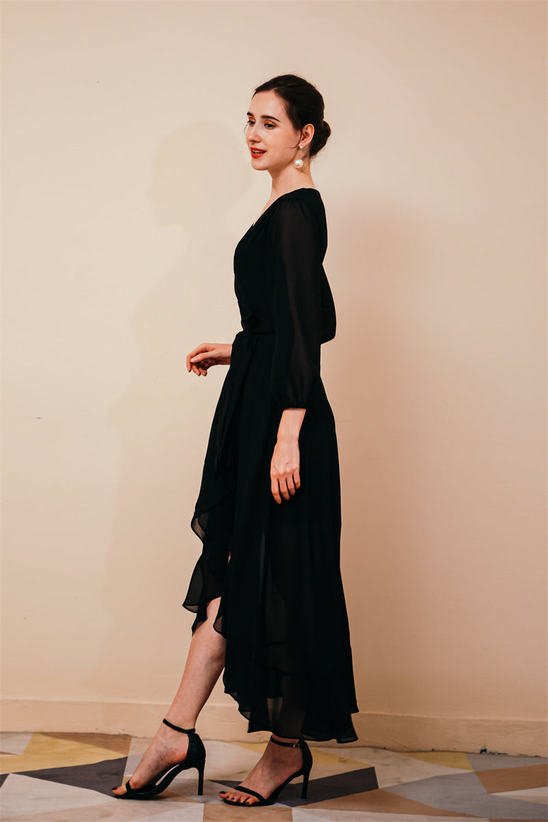 Black Long sleeves High low Chiffon Evening Dress-Ballbella