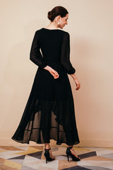 Black Long sleeves High low Chiffon Evening Dress-Ballbella