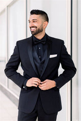 Black Men Suits for Wedding One Button Groomsmen Suits Shawl Lapel Best Man Blazers-Ballbella