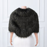 Black Mid-length Butterfly Sleeve Long Faux Fur Coat-Ballbella