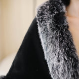 Black Mink Cashmere Rounded Corners Wedding Shawl with Grey Edges-Ballbella