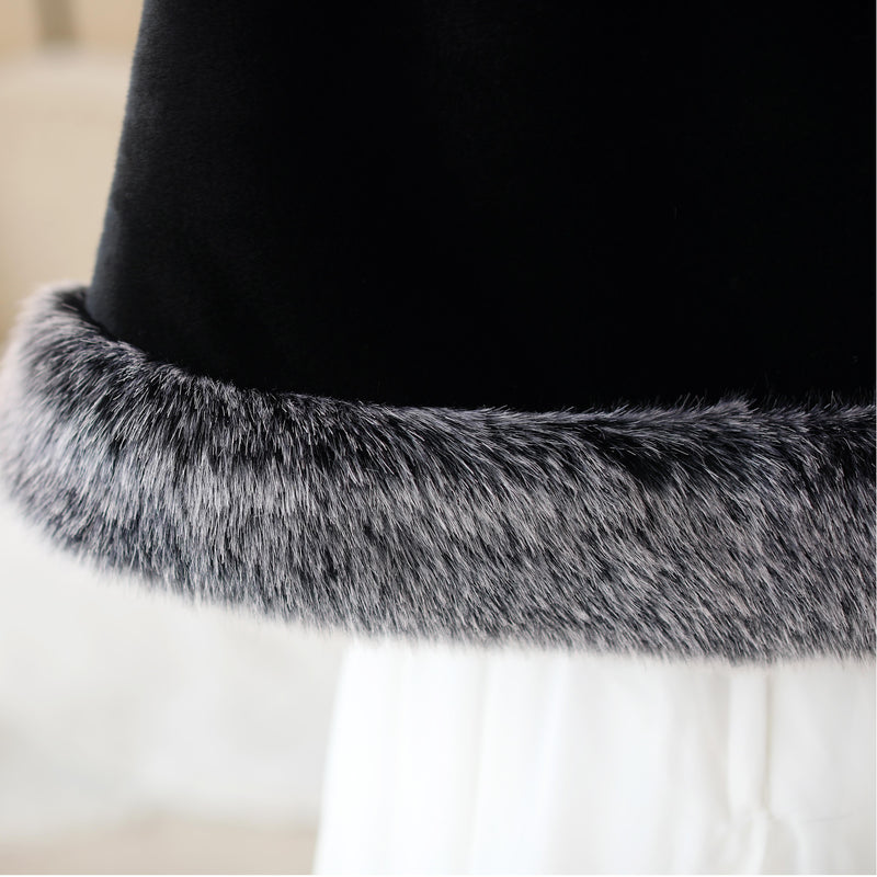 Black Mink Cashmere Rounded Corners Wedding Shawl with Grey Edges-Ballbella