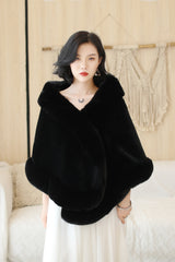 Black Mink Cashmere Rounded-Edge Wedding Shawl-Ballbella