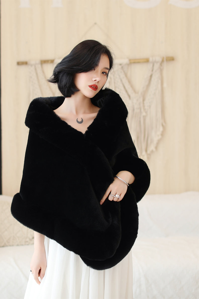 Black Mink Cashmere Rounded-Edge Wedding Shawl-Ballbella