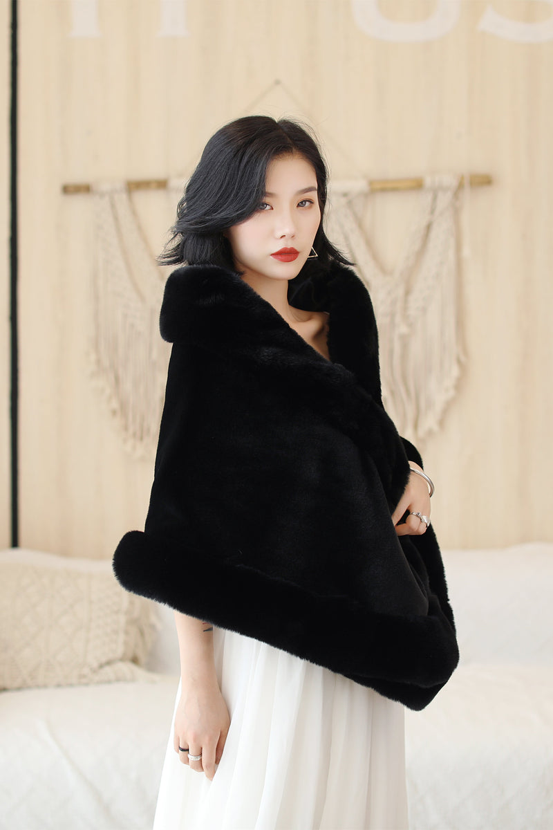 Black Mink Cashmere Rounded-Edge Wedding Shawl-Ballbella