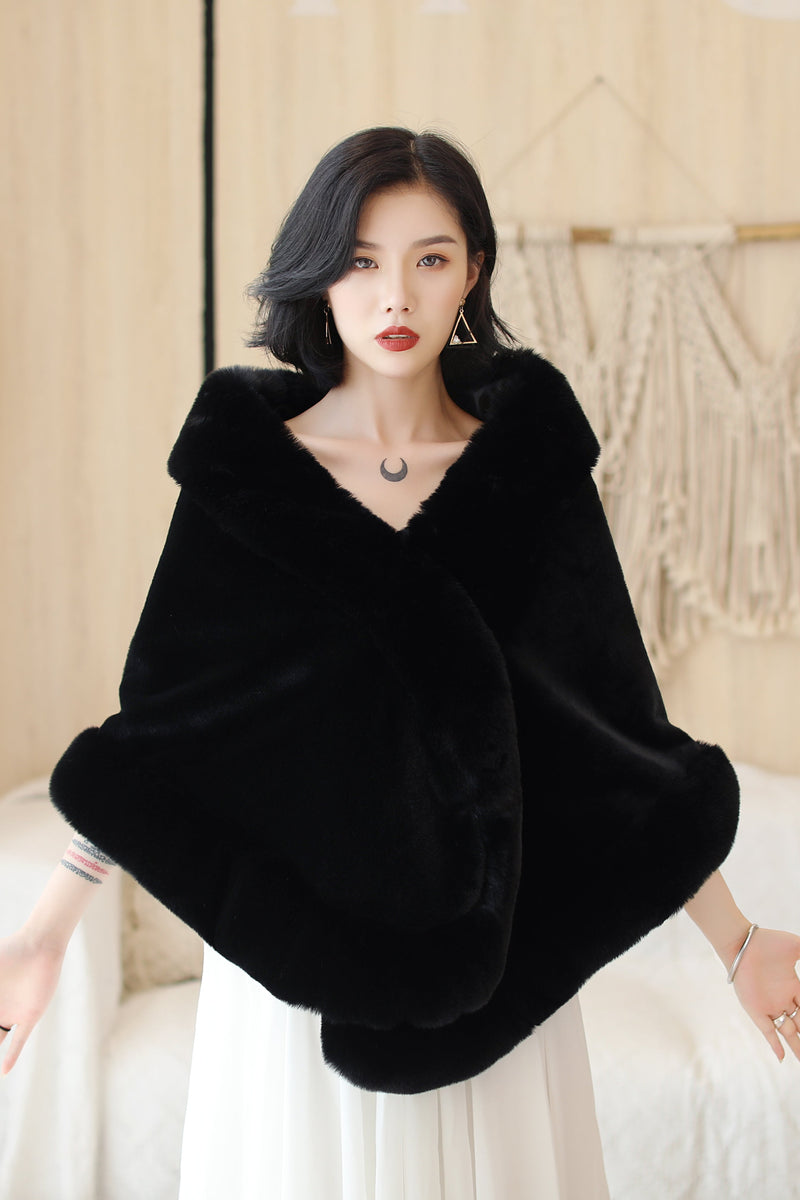 Black Mink Cashmere Rounded-Edge Wedding Shawl-Ballbella