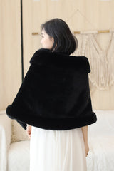 Black Mink Cashmere Rounded-Edge Wedding Shawl-Ballbella